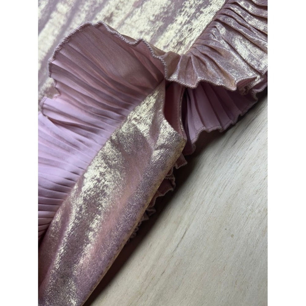TCEC Rose Gold Metallic Pleated Tiered Ruffle Mini Dress Large - Picture 10 of 12